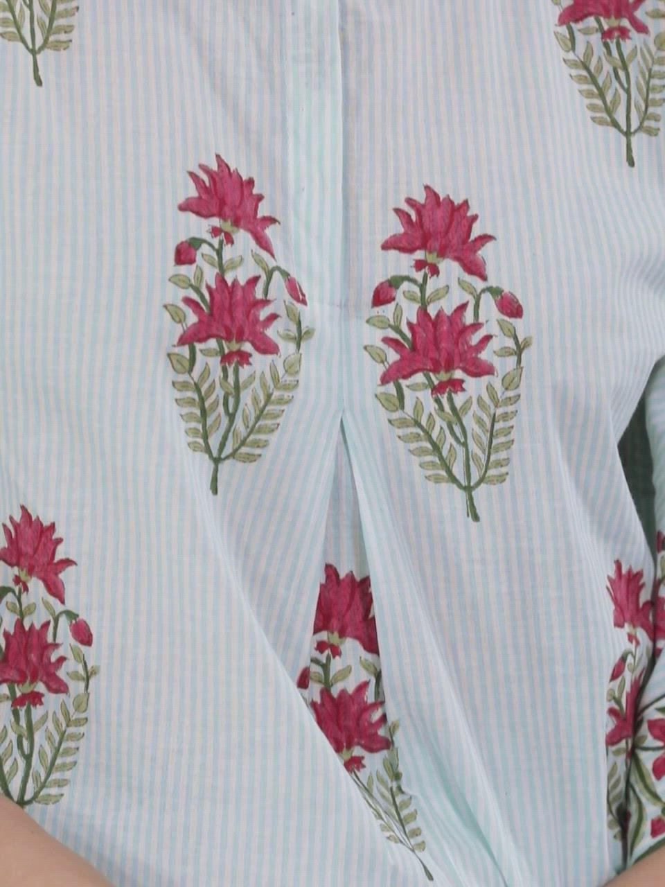 Blue Printed Cotton A-Line Kurta With Trousers