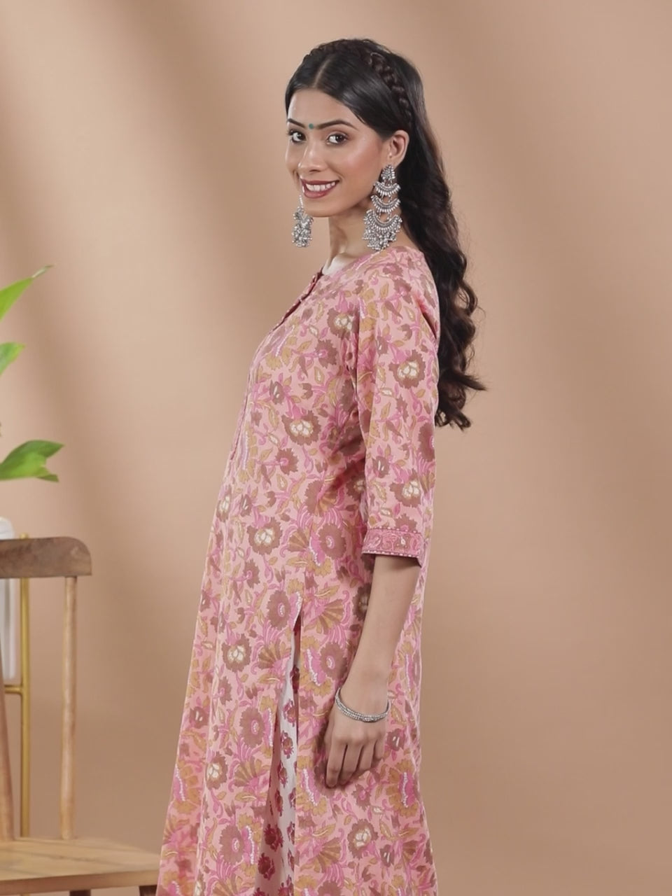  Pink Printed Cotton Kurta 