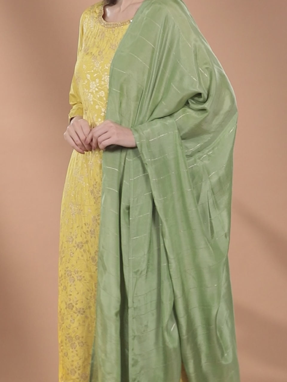  Yellow Woven Design Silk Blend Straight Kurta With Palazzos & Dupatta 