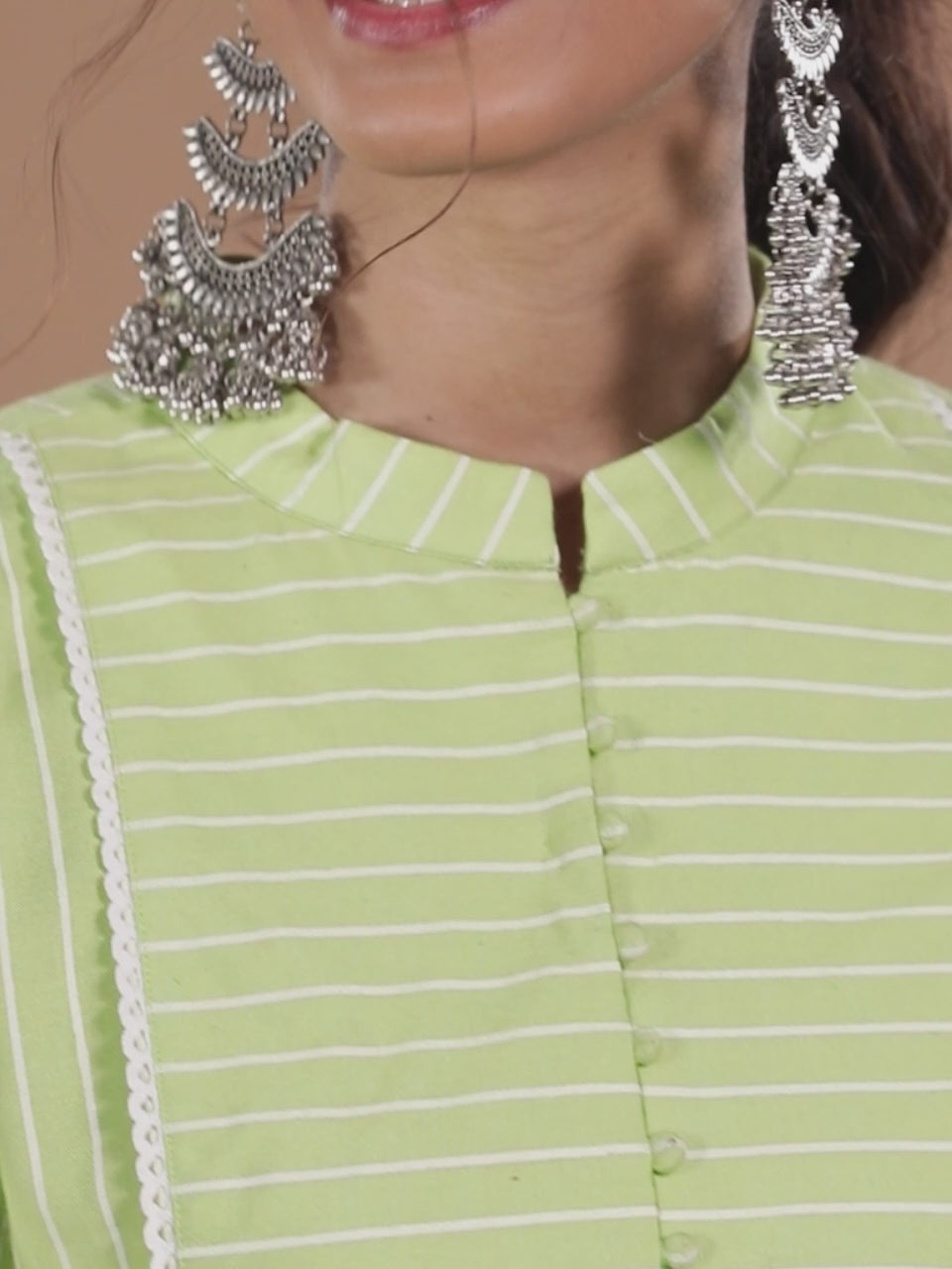  Green Striped Cotton Dress 