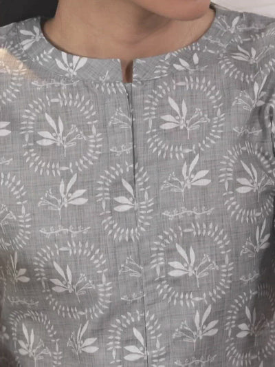 Grey Printed Cotton Kurta