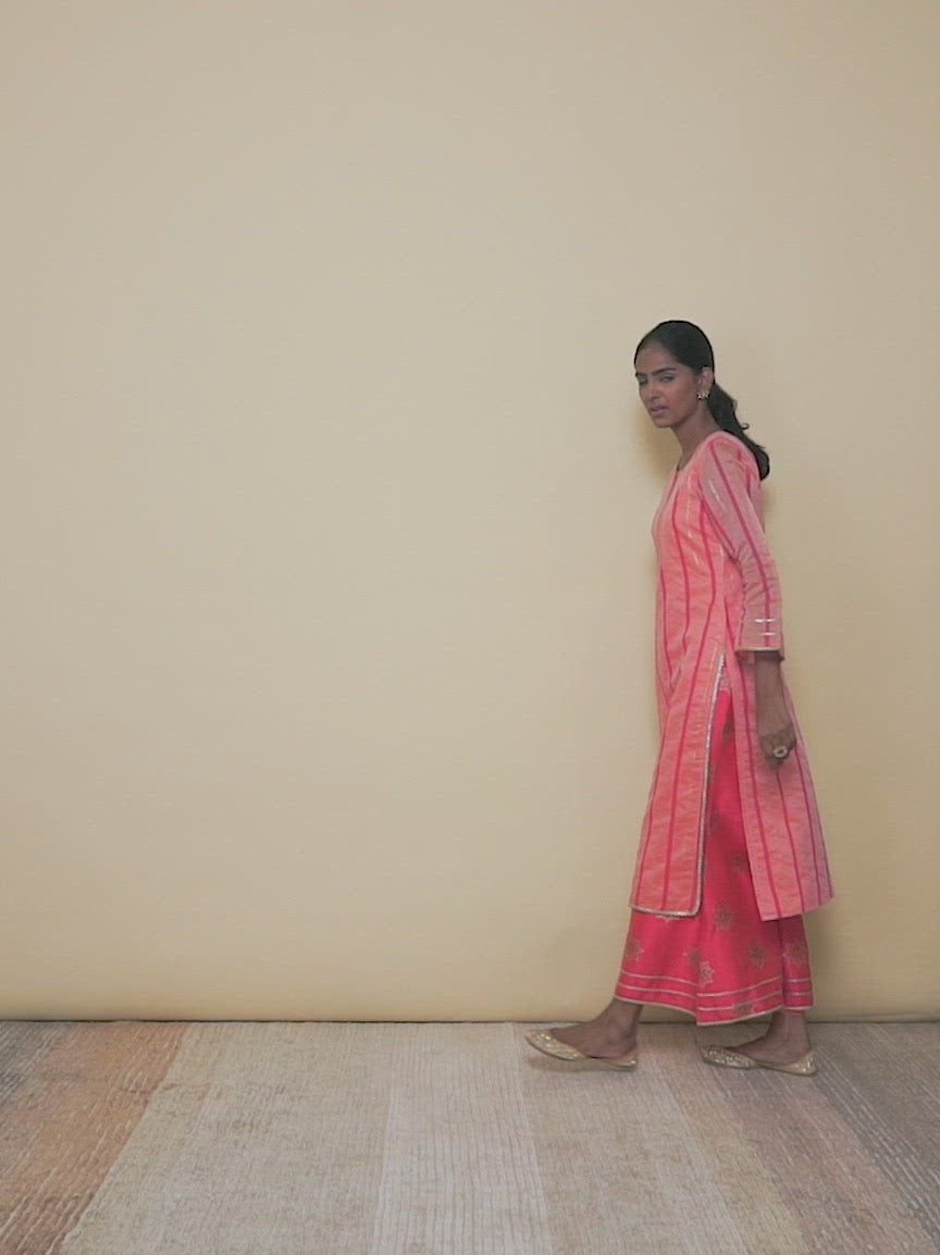  Orange Self Design Chanderi Silk Straight Kurta With Palazzos 