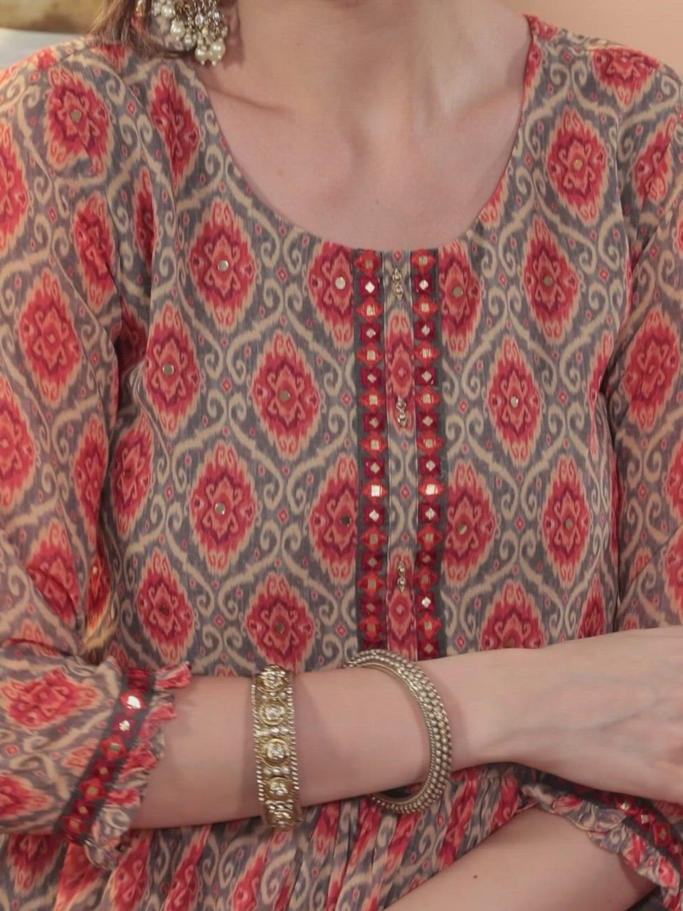  Orange Printed Georgette A-Line Kurta With Sharara & Dupatta 