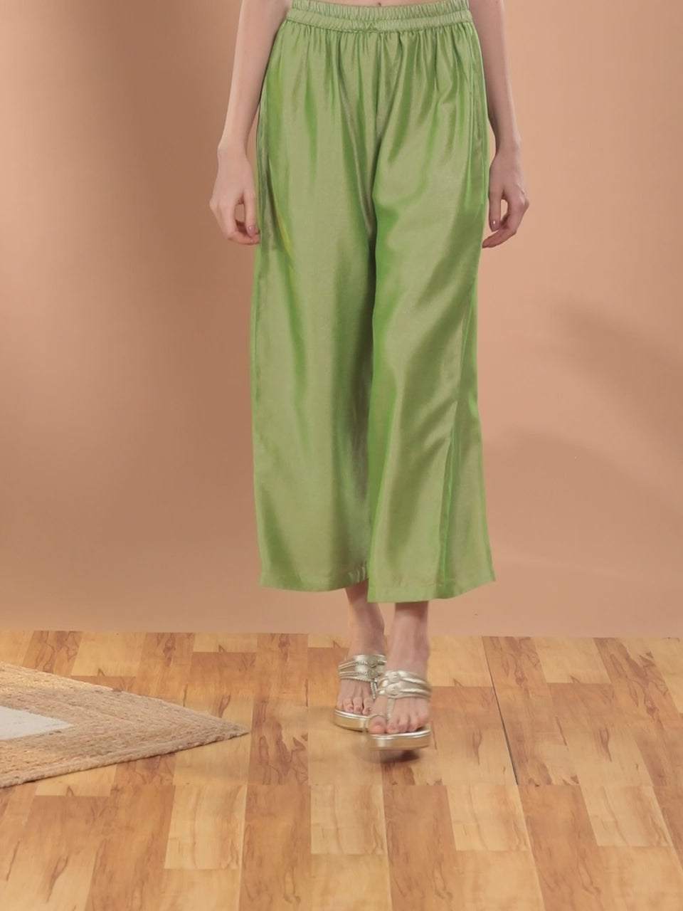  Green Solid Silk Palazzos 