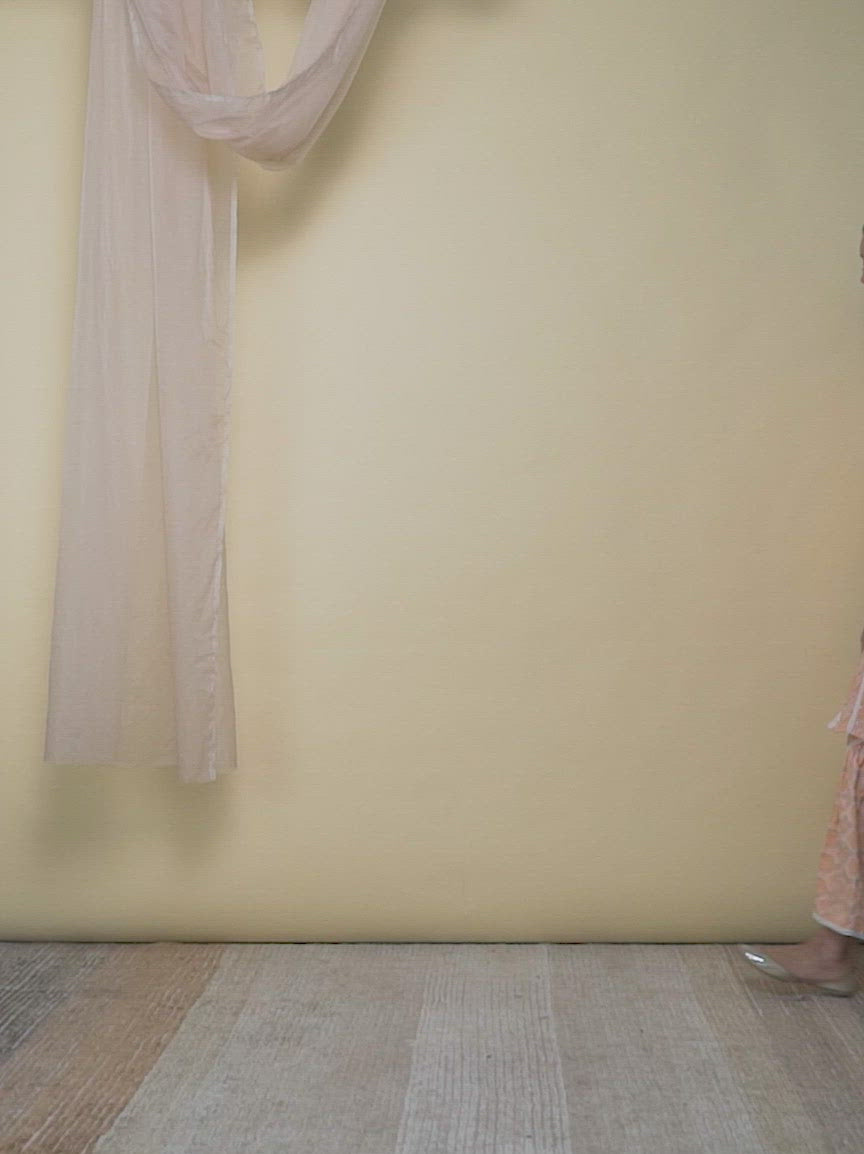  Peach Printed Cotton Straight Kurta With Sharara 