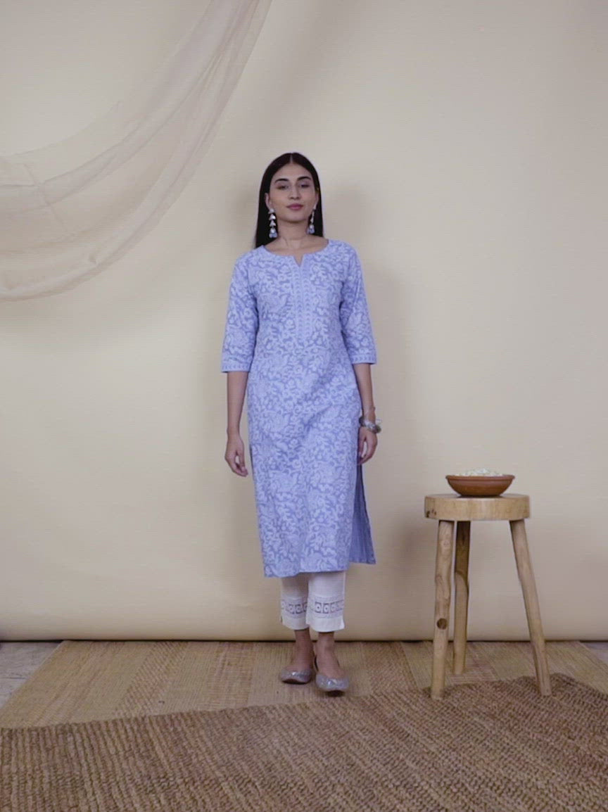 Blue Printed Cotton Kurta 