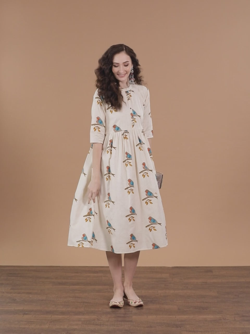  Off White Printed Cotton Dress 