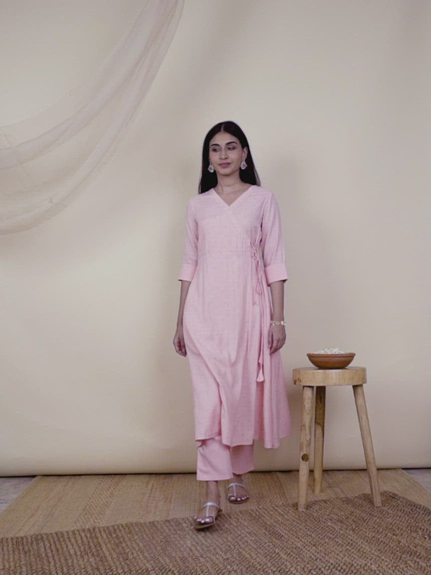  Pink Woven Design Rayon Kurta 