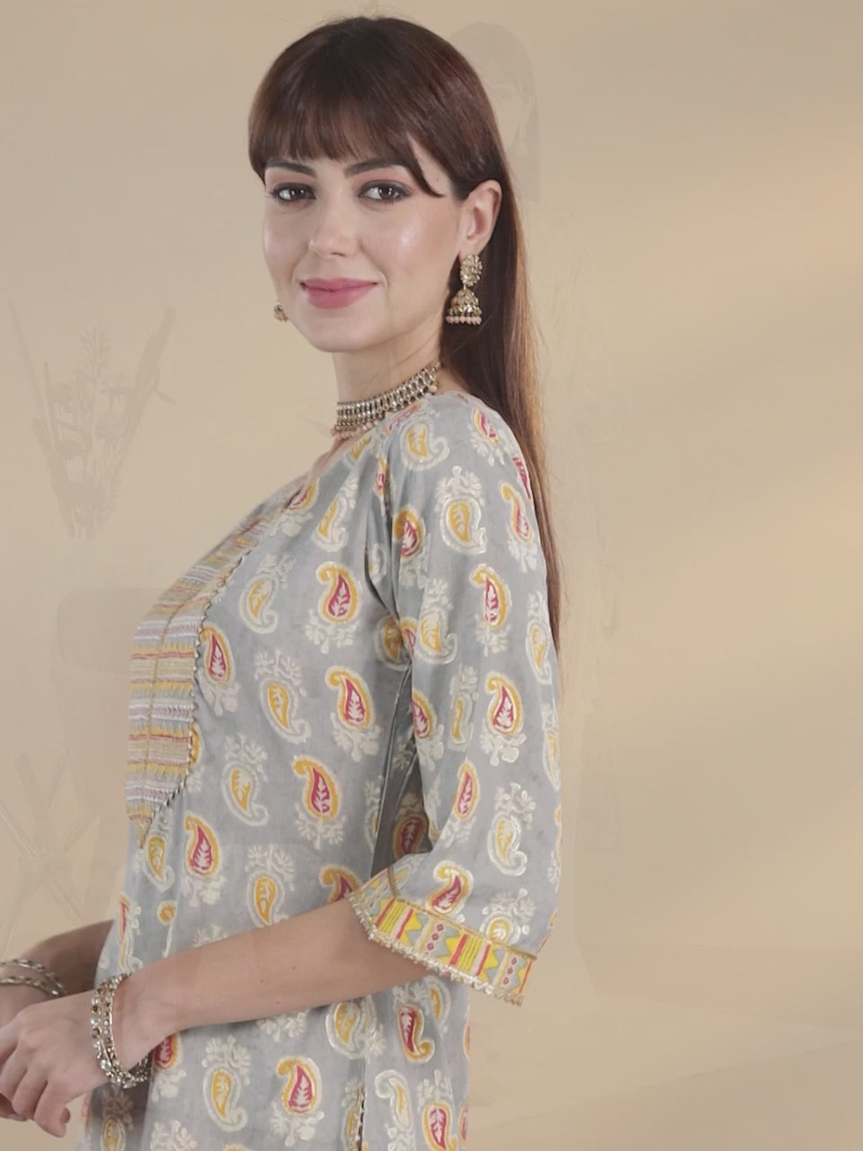  Grey Yoke Design Chanderi Silk Kurta 
