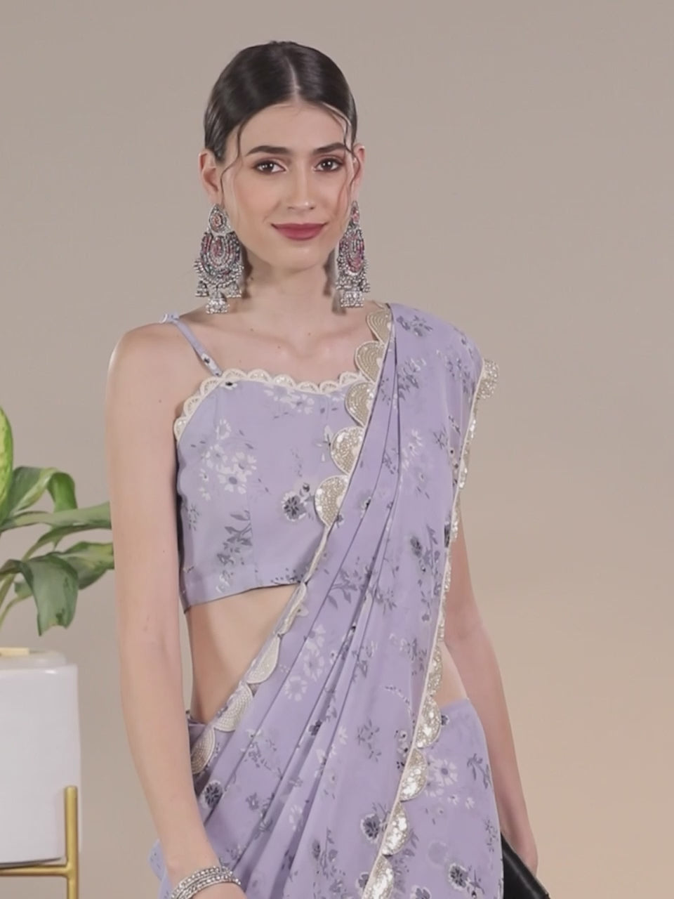 Purple Printed Georgette Saree 