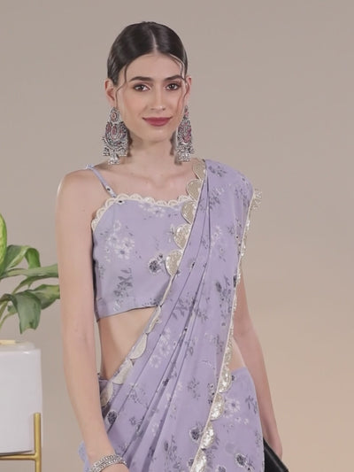 Purple Printed Georgette Saree