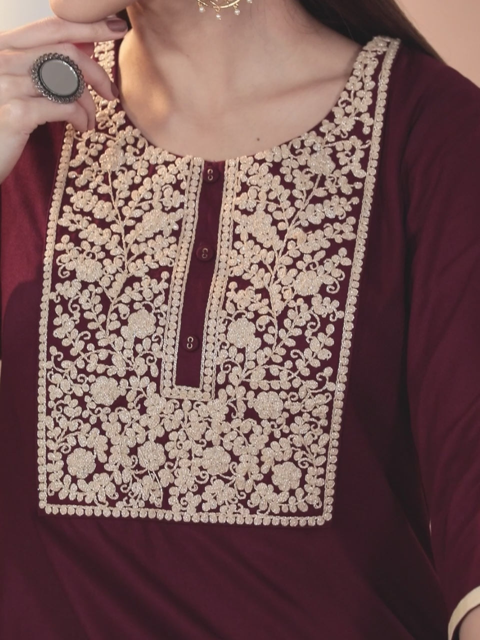  Maroon Yoke Design Wool Straight Kurta 