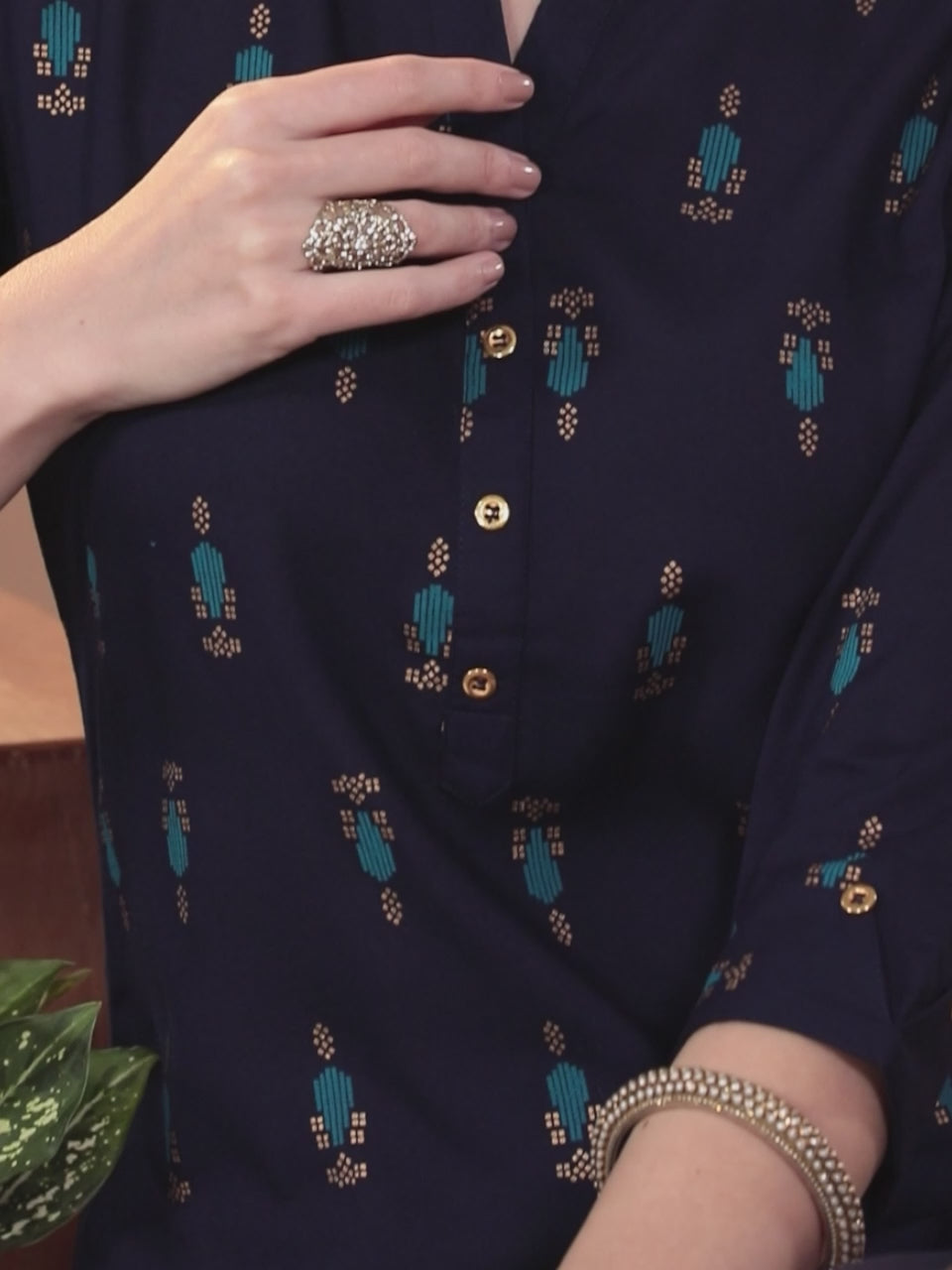  Blue Printed Rayon Straight Kurta 
