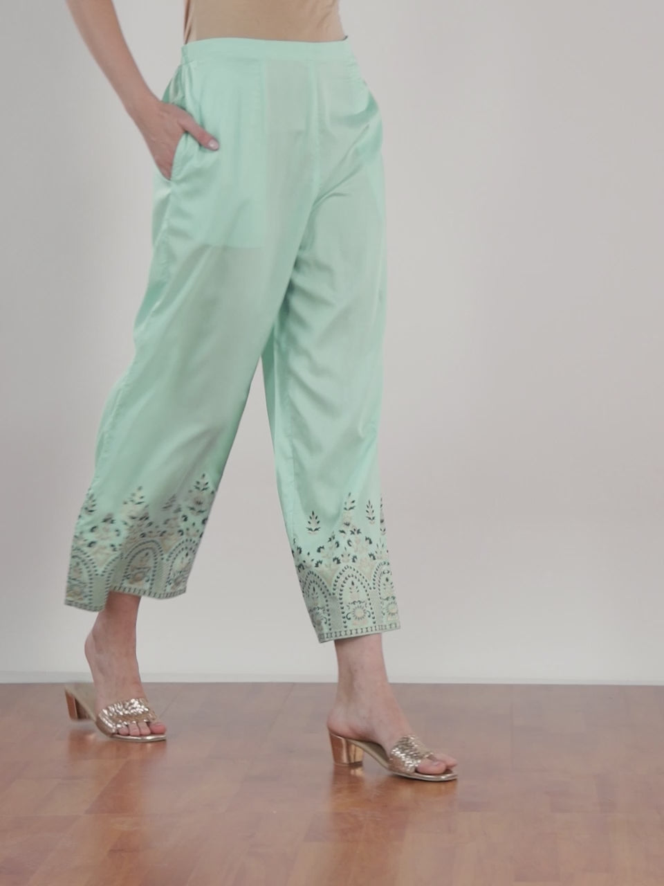  Blue Printed Silk Palazzos 