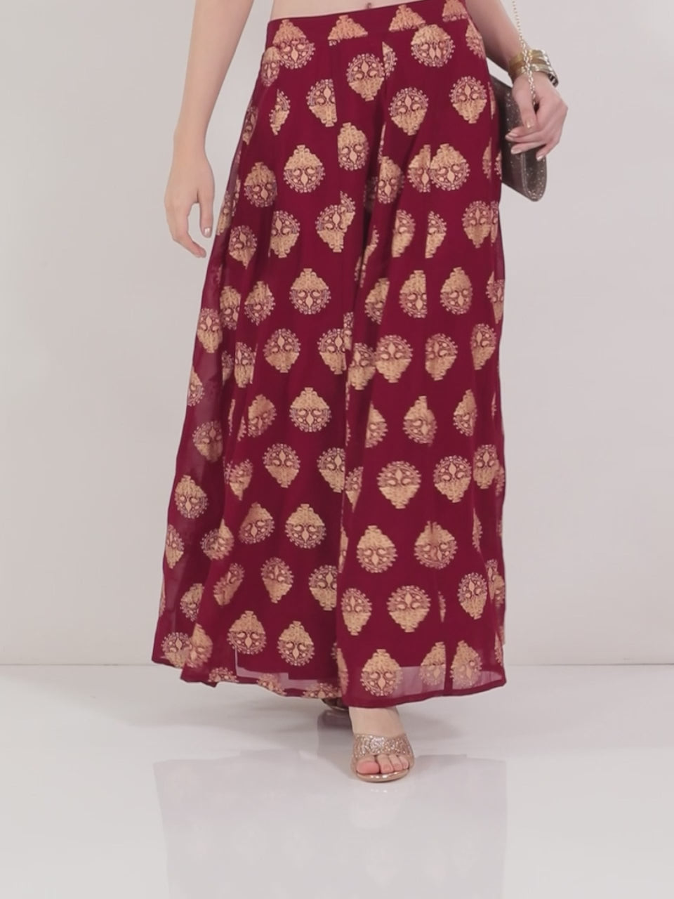  Maroon Printed Georgette Skirt 