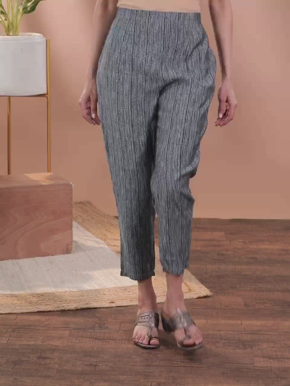  Blue Printed Silk Trousers 