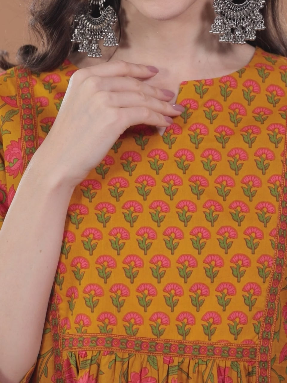  Mustard Printed Cotton Dress 