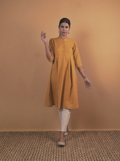 Mustard Solid Cotton Kurta