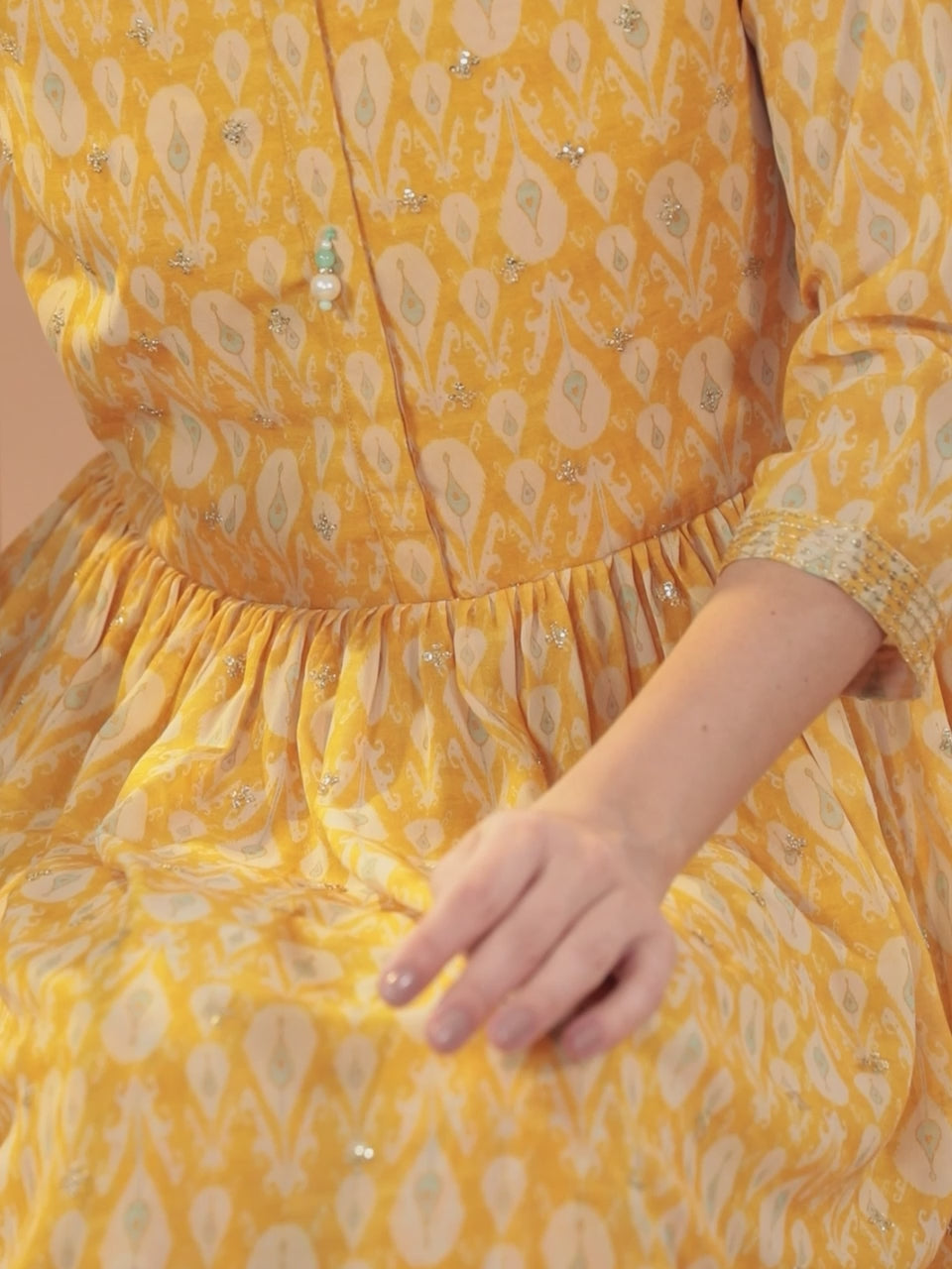  Yellow Printed Georgette A-Line Kurta With Sharara & Dupatta 