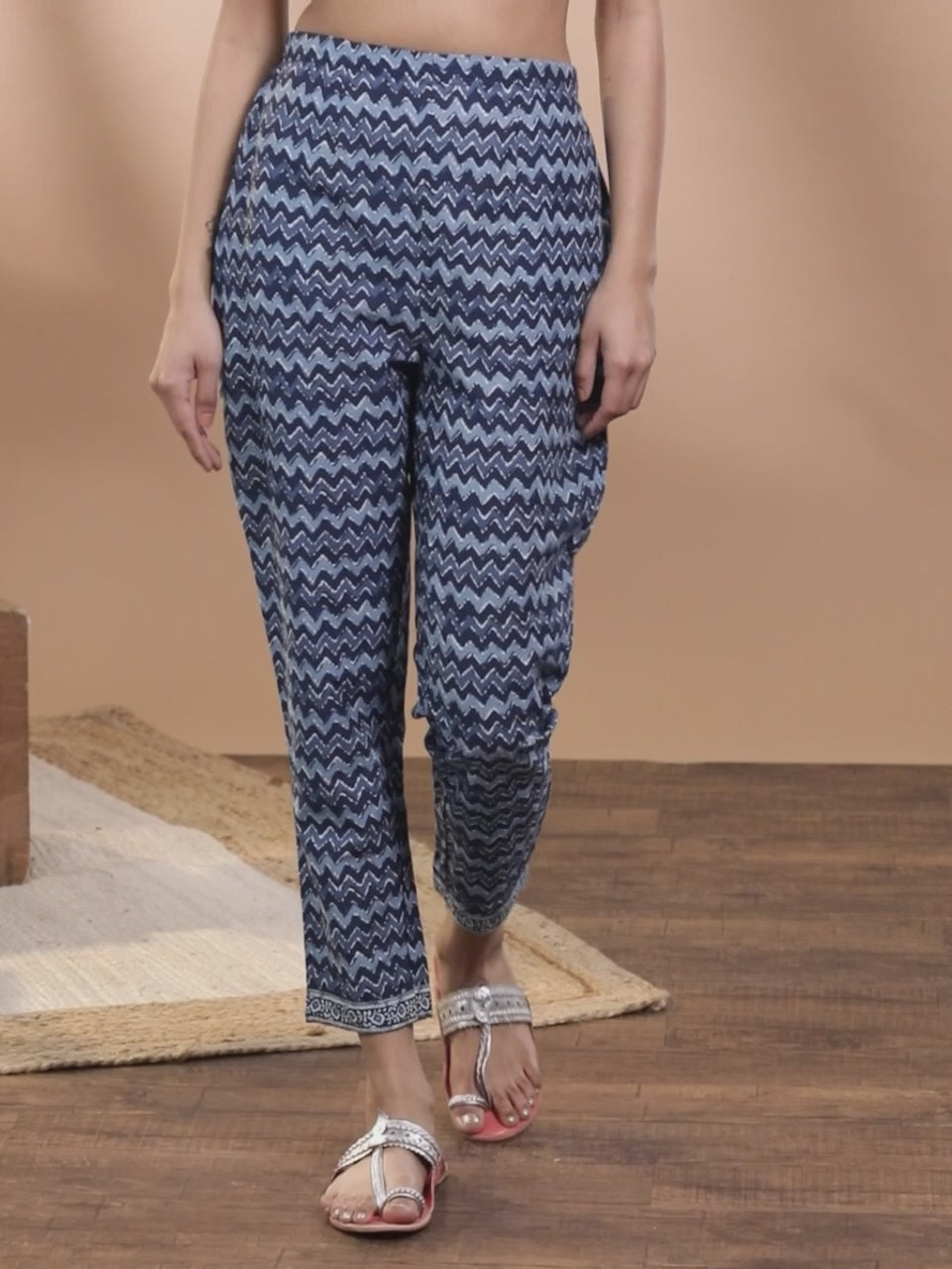 Blue Printed Cotton Trousers