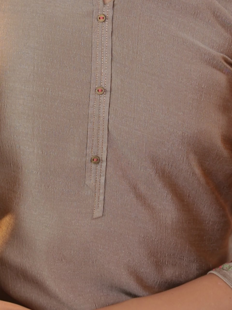  Beige Solid Silk Kurta 