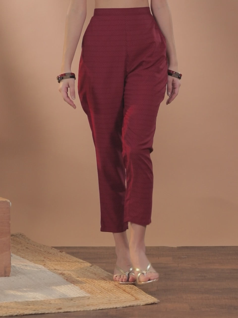 Maroon Striped Silk Trousers