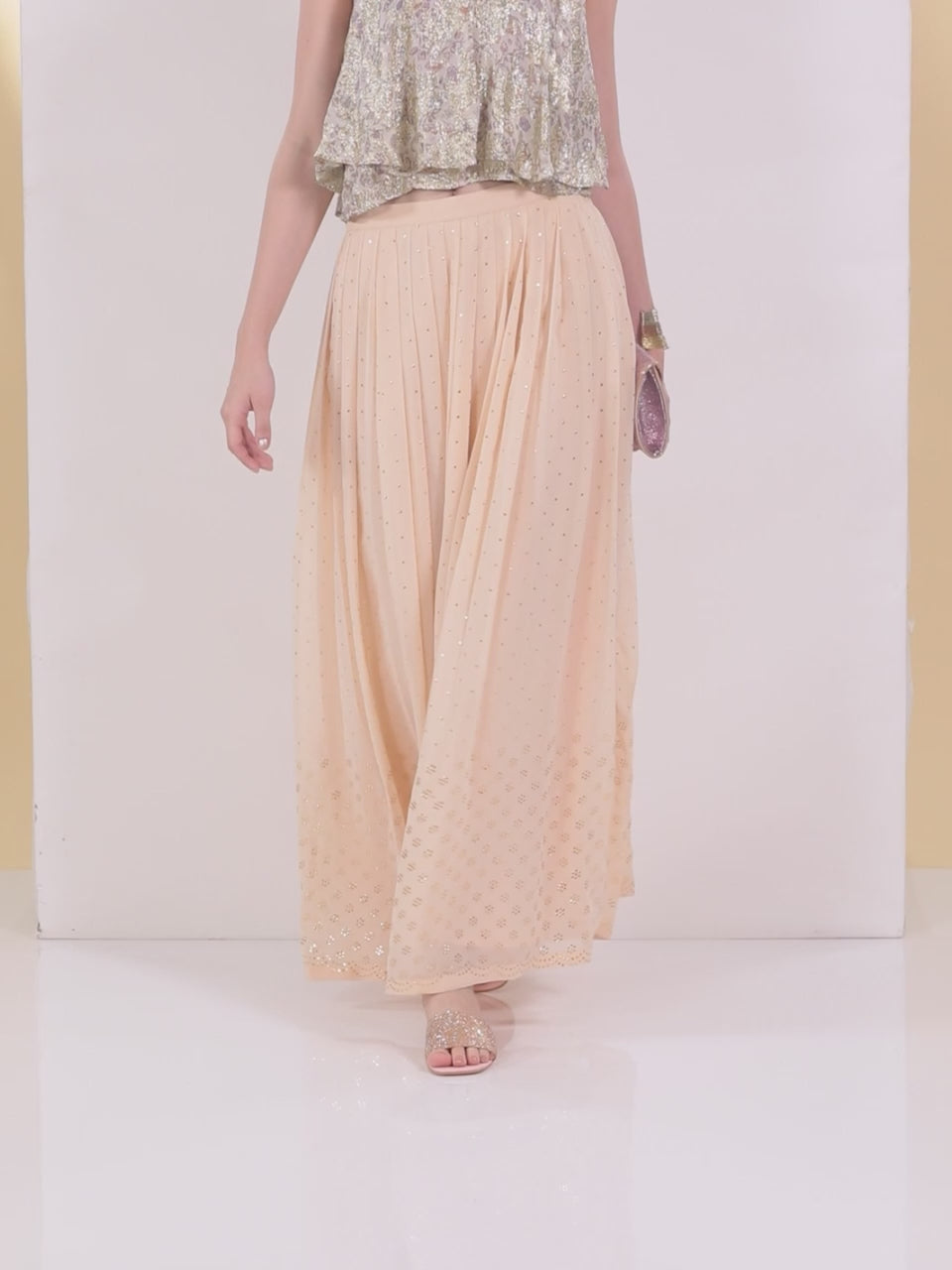  Peach Embellished Georgette Skirt 