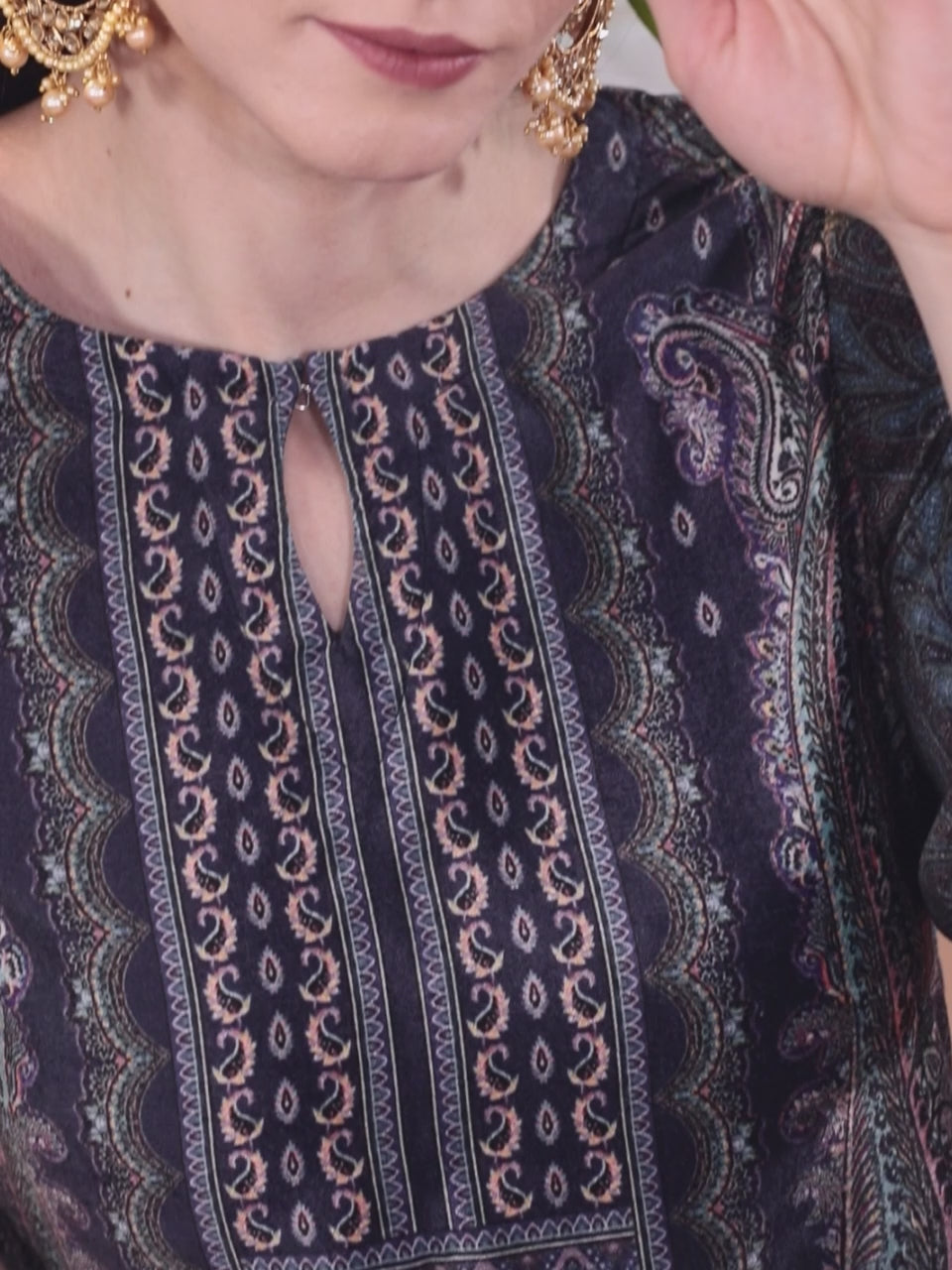 Grey Printed Velvet Straight Kurta 