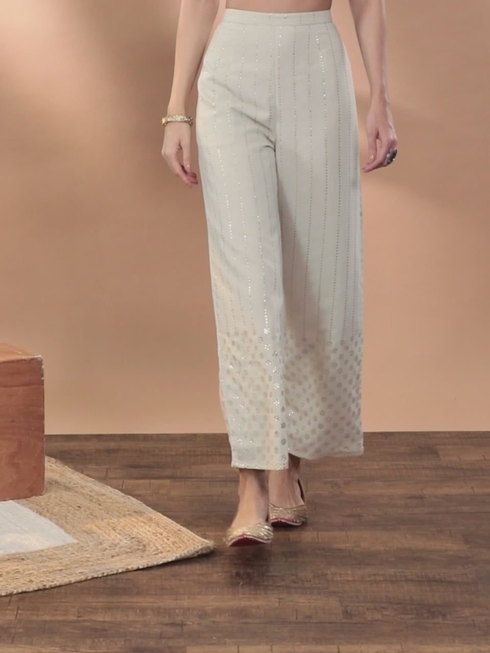  Grey Embellished Georgette Palazzos 