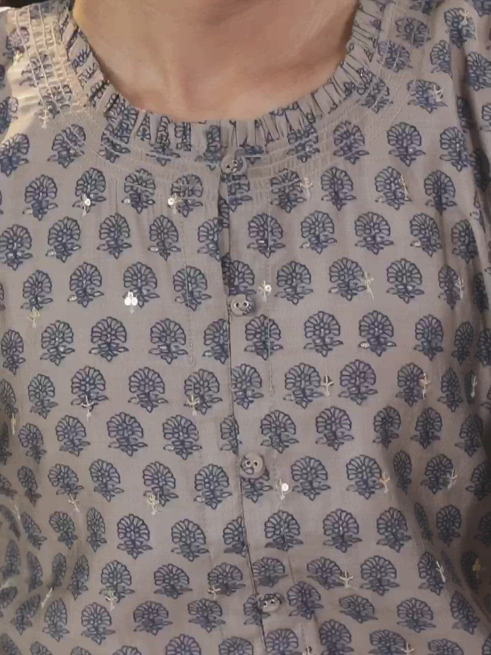  Grey Printed Chanderi Silk Kurta 