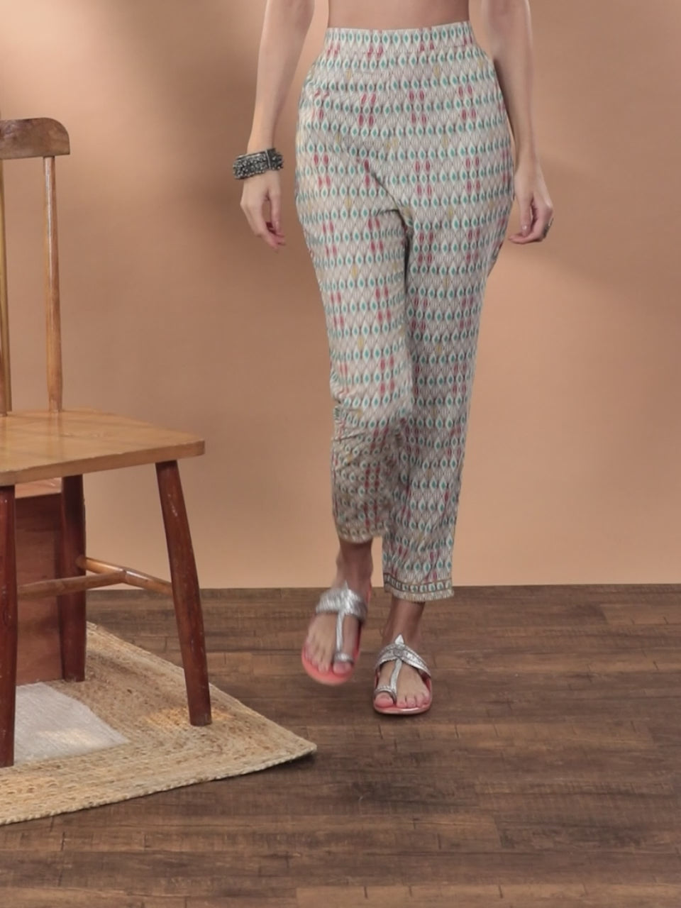  Multicoloured Printed Cotton Trousers 
