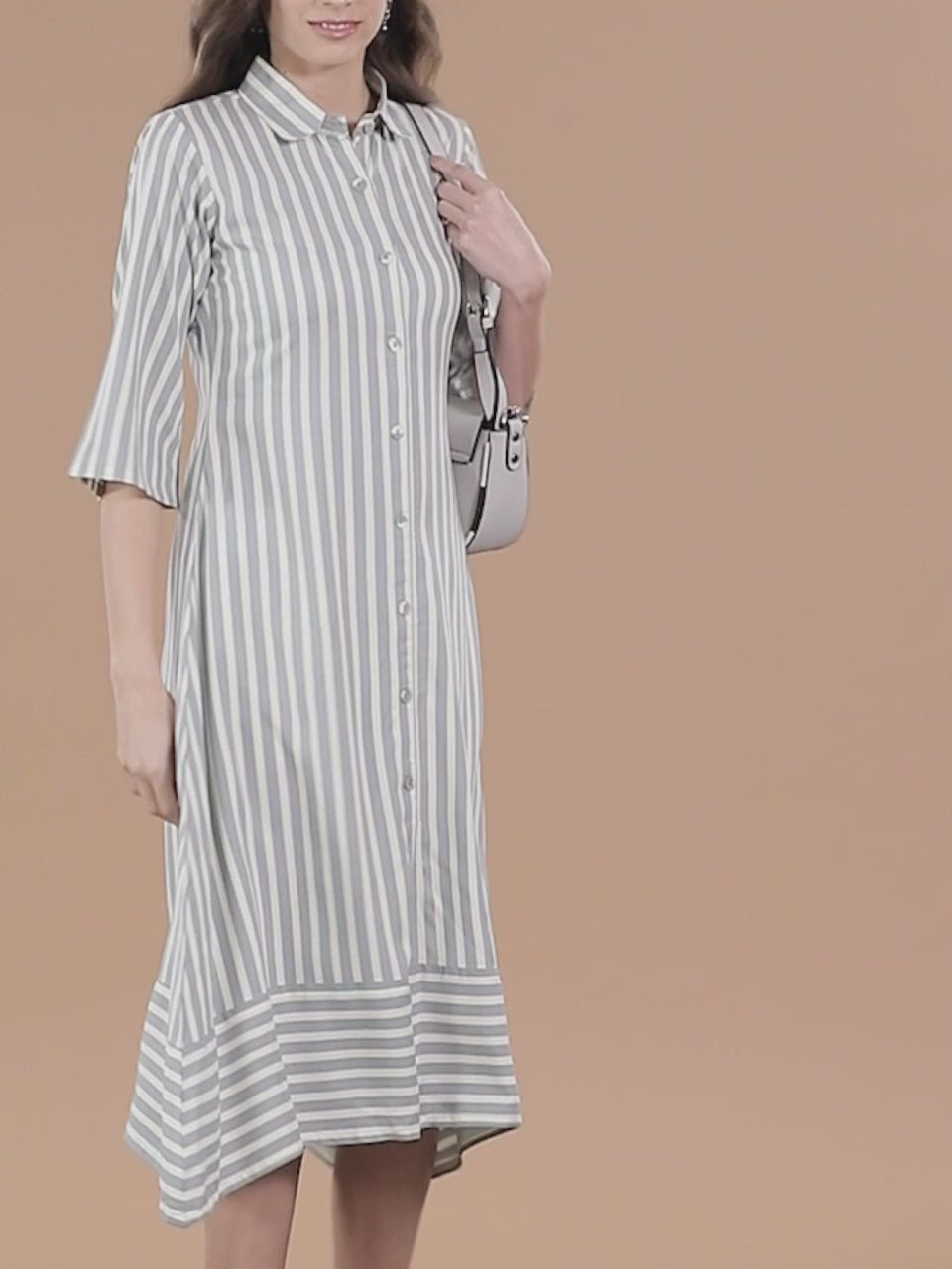  Grey Striped Rayon Dress 