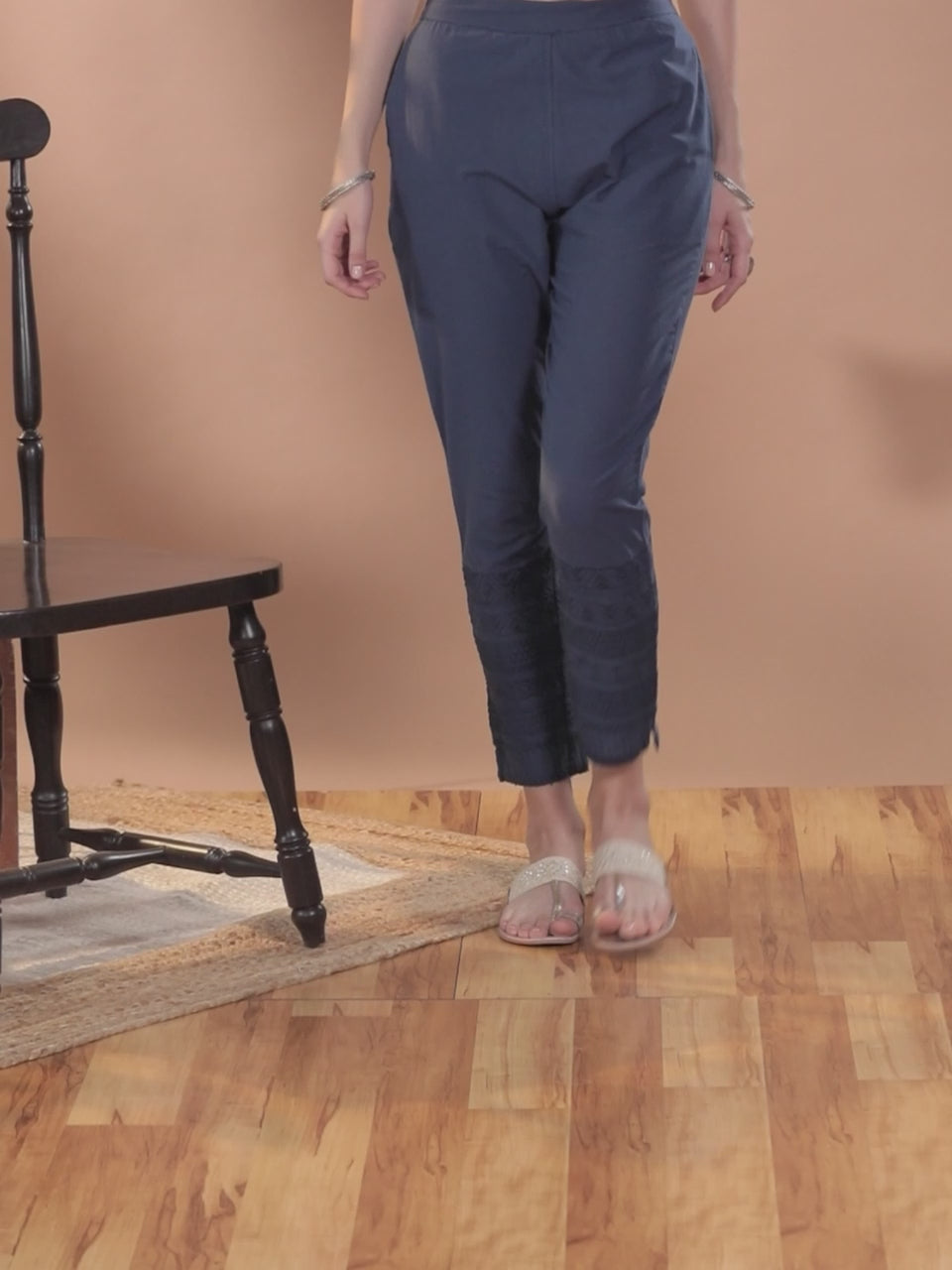  Blue Solid Cotton Trousers 
