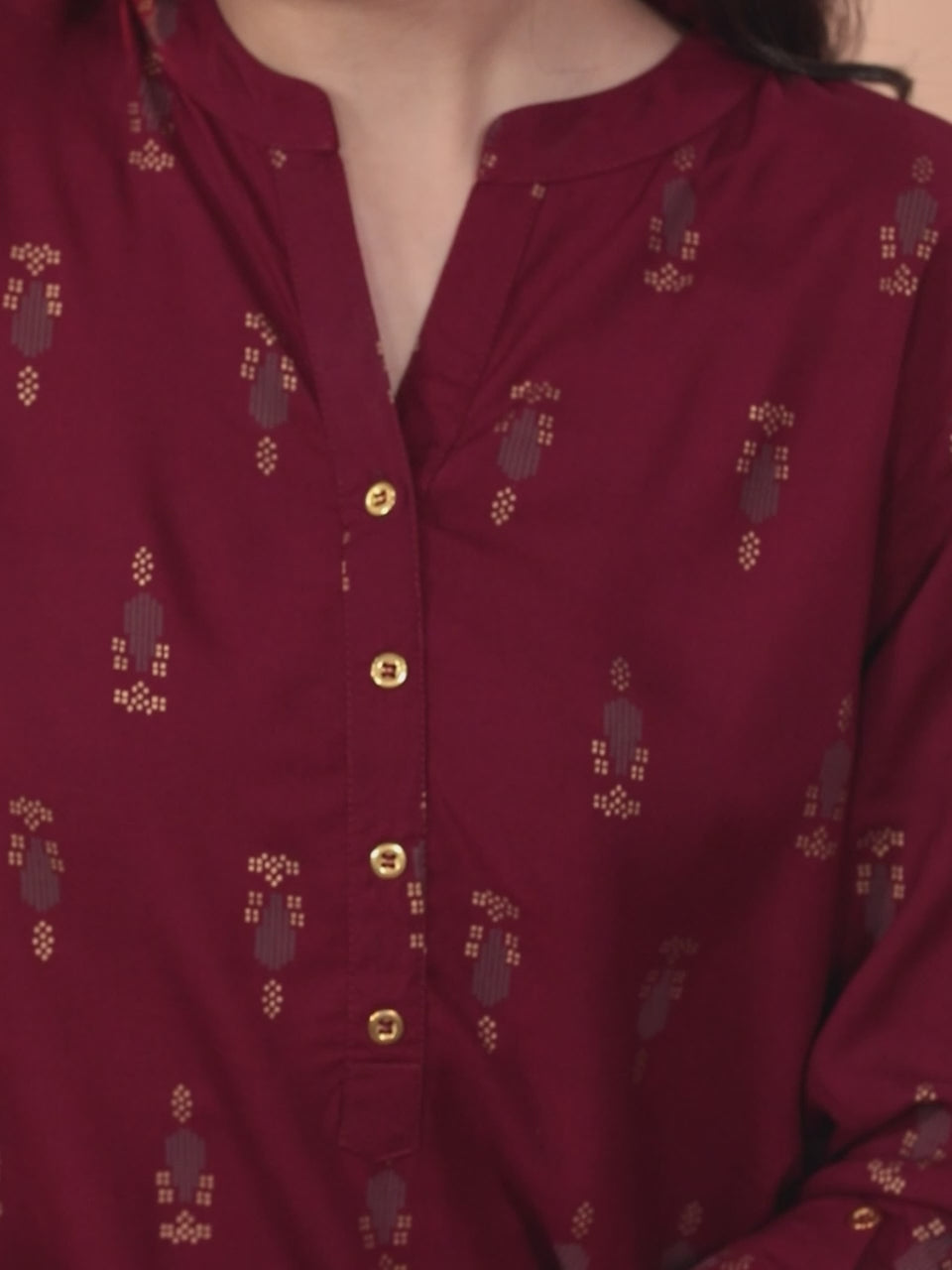  Maroon Printed Rayon Straight Kurta 