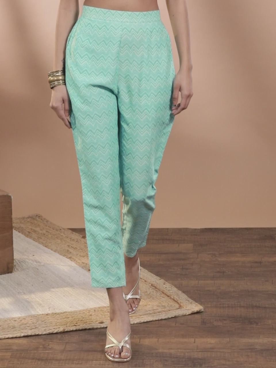  Blue Printed Rayon Trousers 