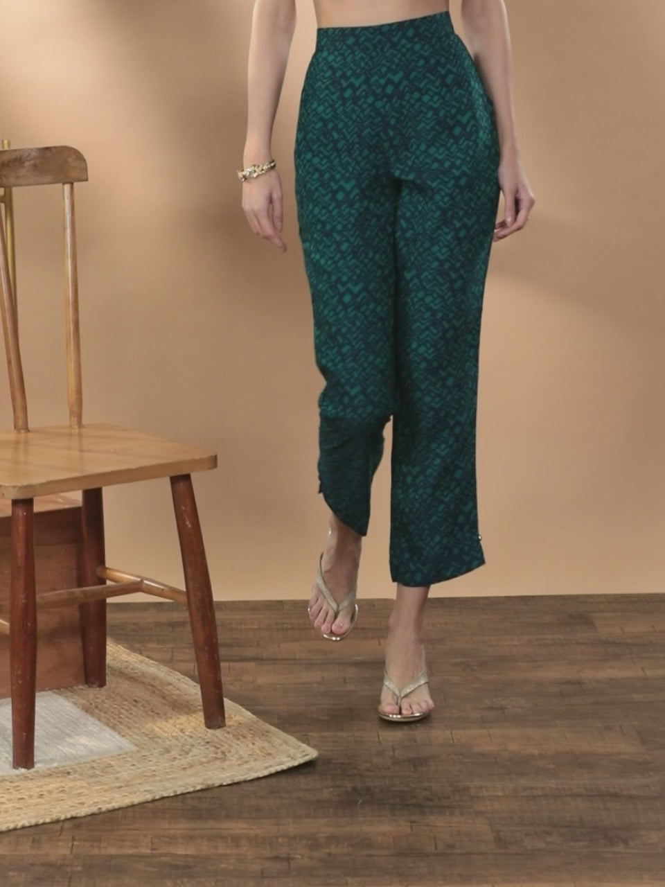  Blue Printed Silk Trousers 