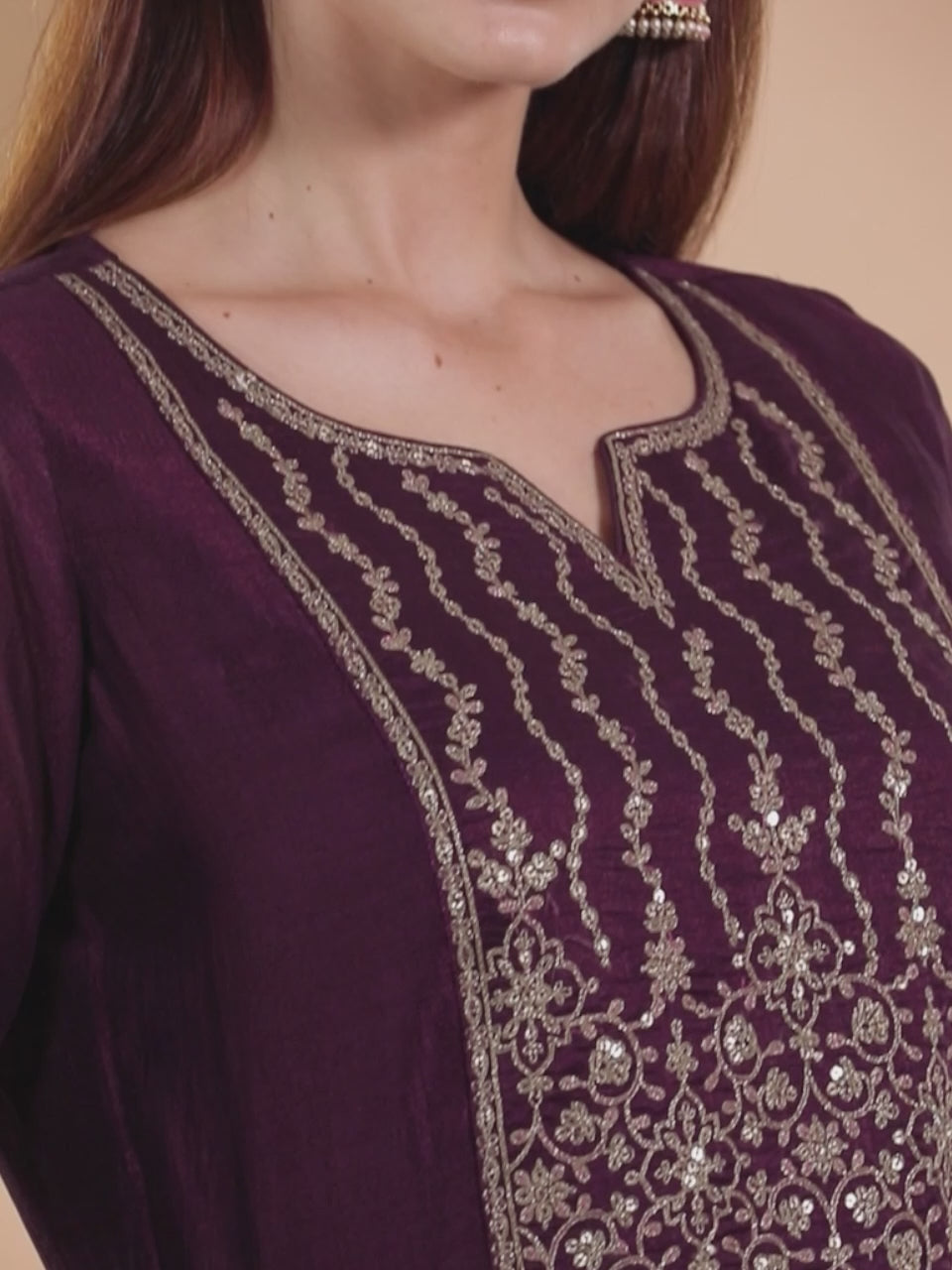 Purple Yoke Design Silk Kurta