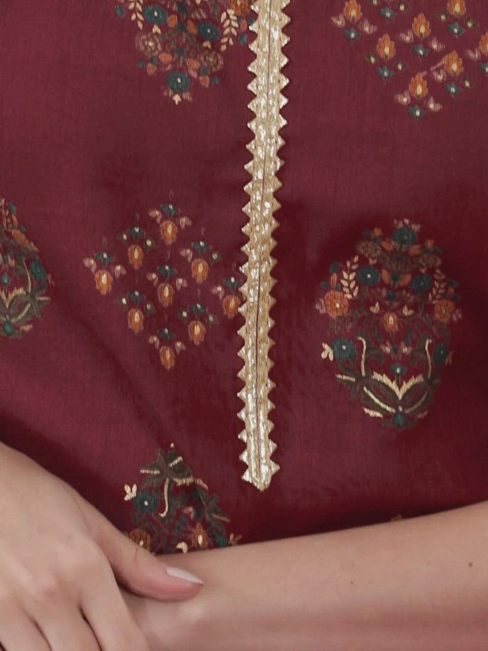  Maroon Printed Rayon Straight Kurta With Palazzos & Dupatta 