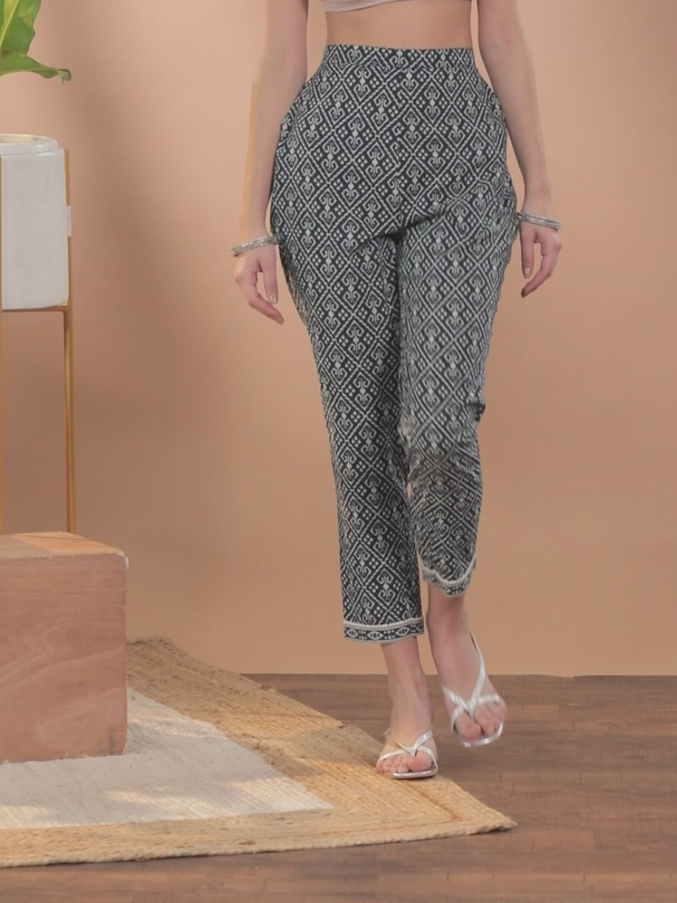 Navy Blue Printed Cotton Trousers 