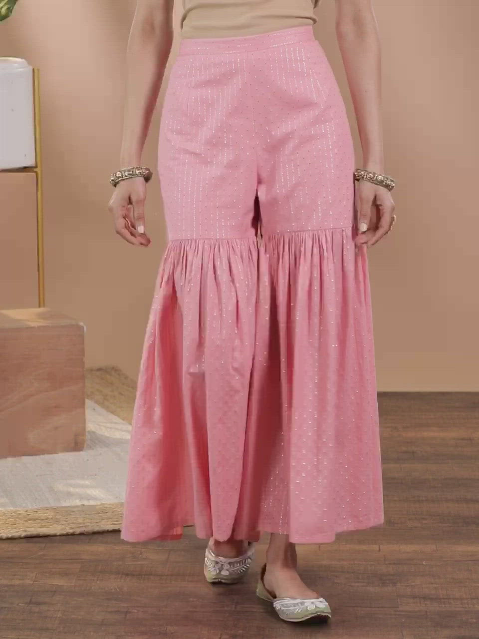 Buy Pink Self Design Cotton Sharara Pants Online at Rs.1249 Libas