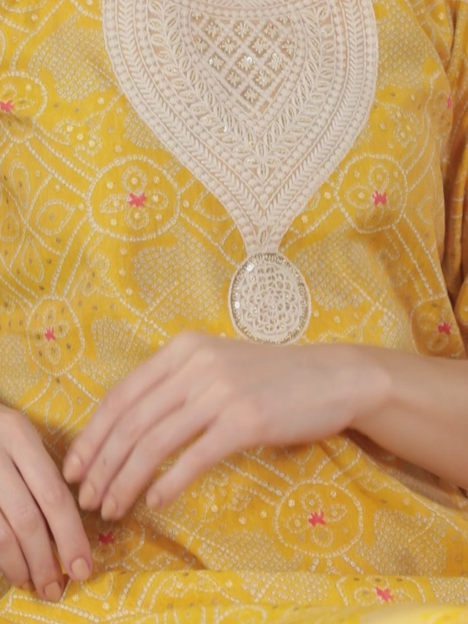  Yellow Printed Silk Blend Straight Kurta With Trousers & Dupatta 