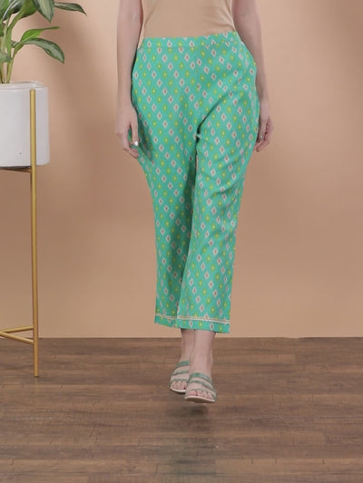 Green Printed Silk Trousers