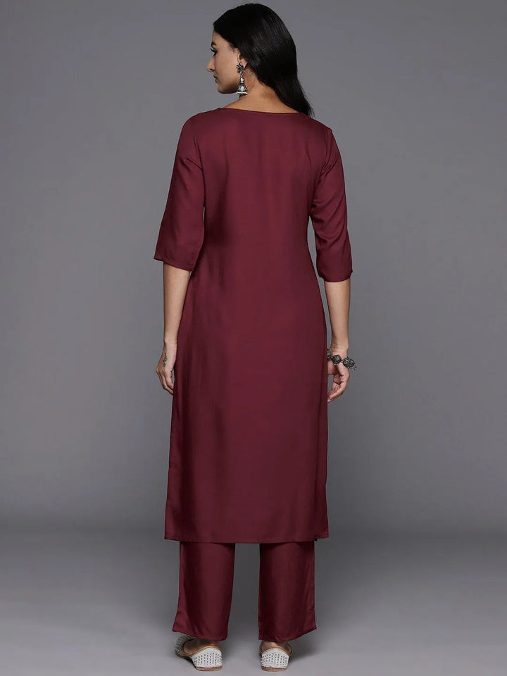 Maroon Yoke Design Wool Blend Straight Kurta With Trousers - Libas