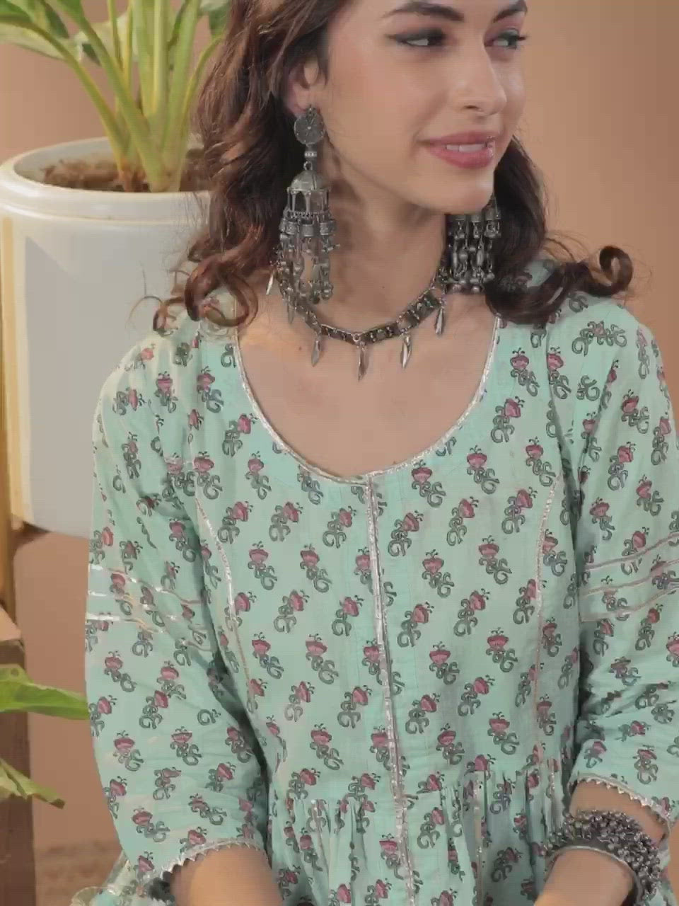  Blue Printed Cotton Top Shape Kurta With Skirt & Dupatta 