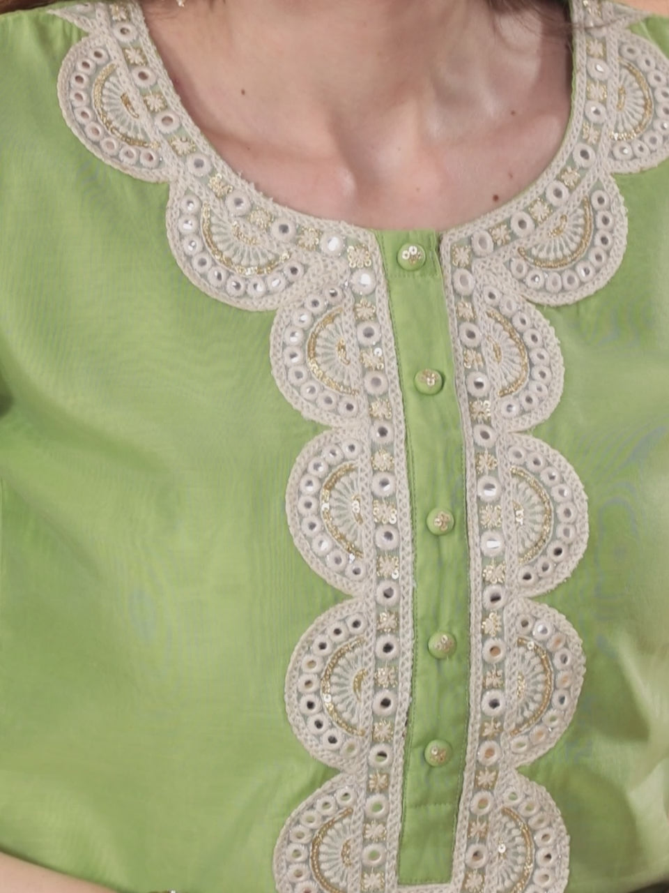  Green Yoke Design Chanderi Silk Straight Kurta With Dupatta 
