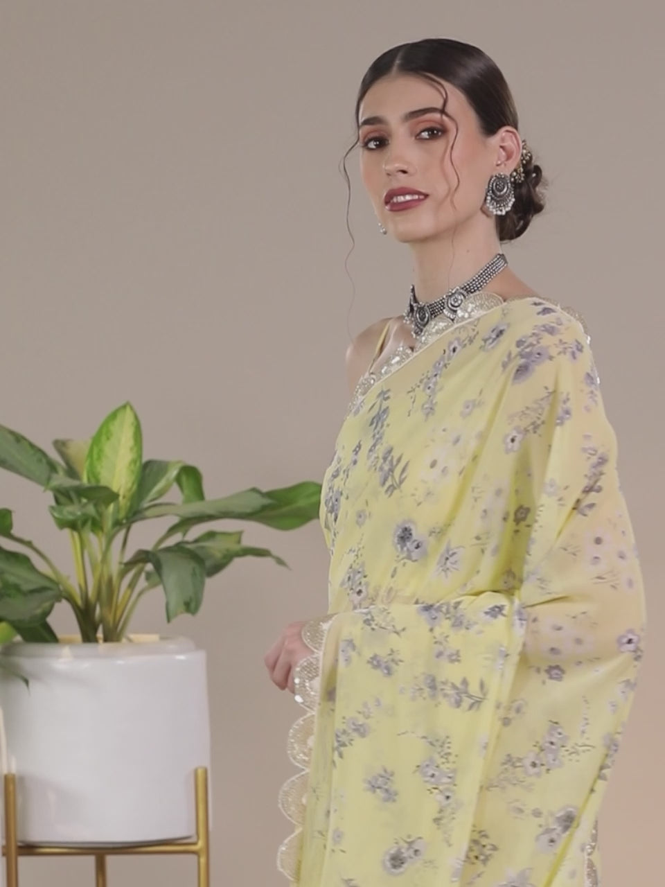  Yellow Printed Georgette Saree 