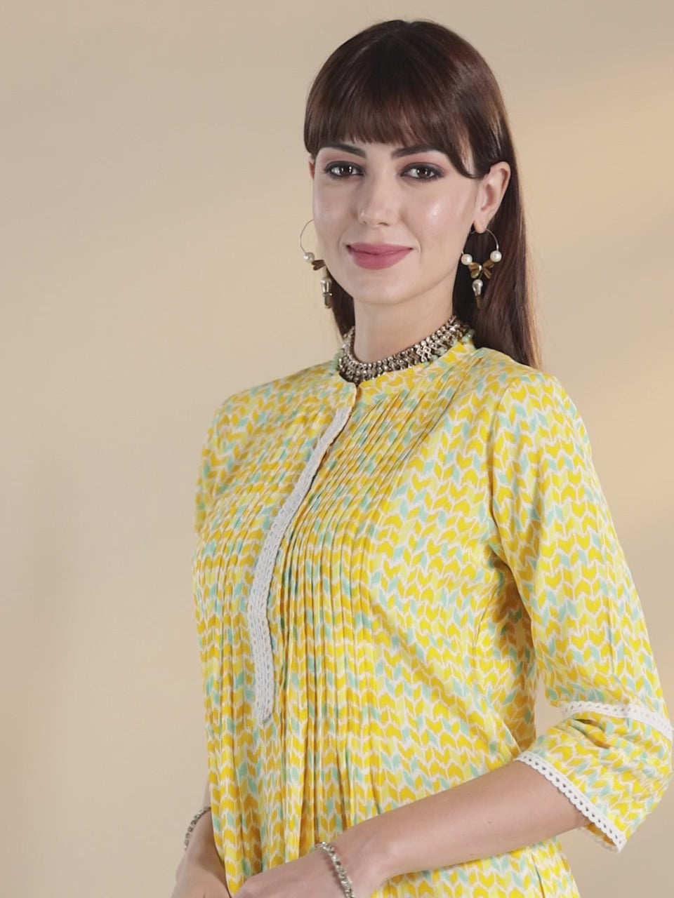 Yellow Printed Cotton Kurta