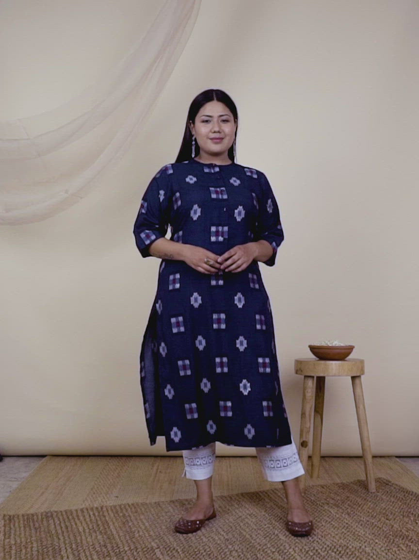  Plus Size Blue Printed Rayon Kurta 