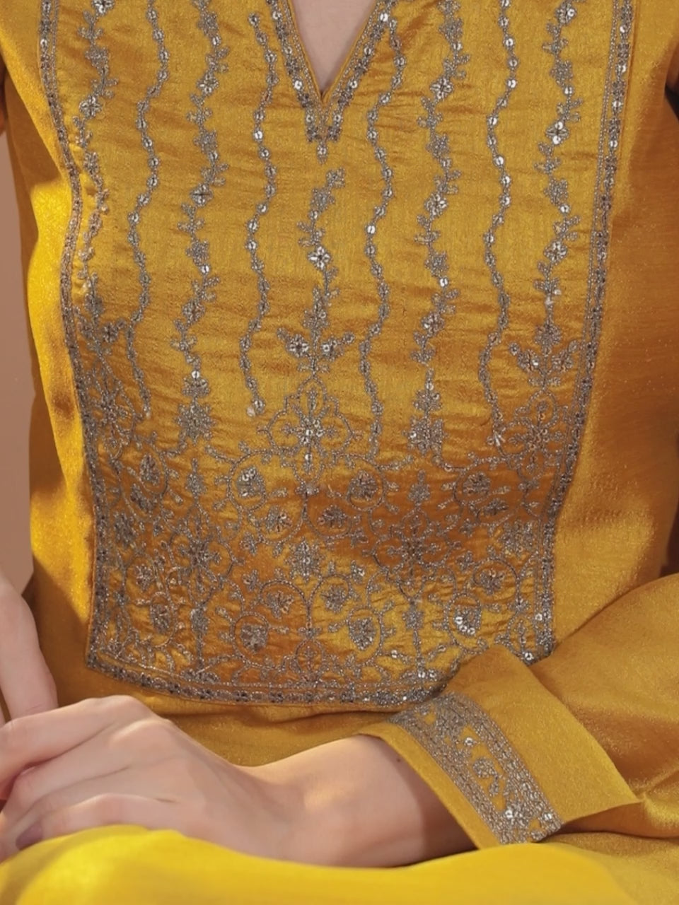 Yellow Yoke Design Silk Kurta