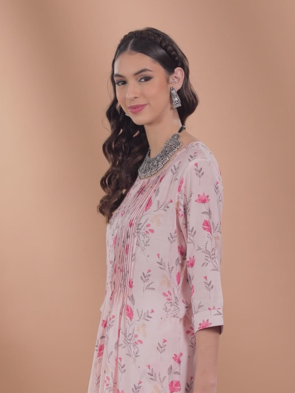  Pink Printed Chanderi Silk Kurta 
